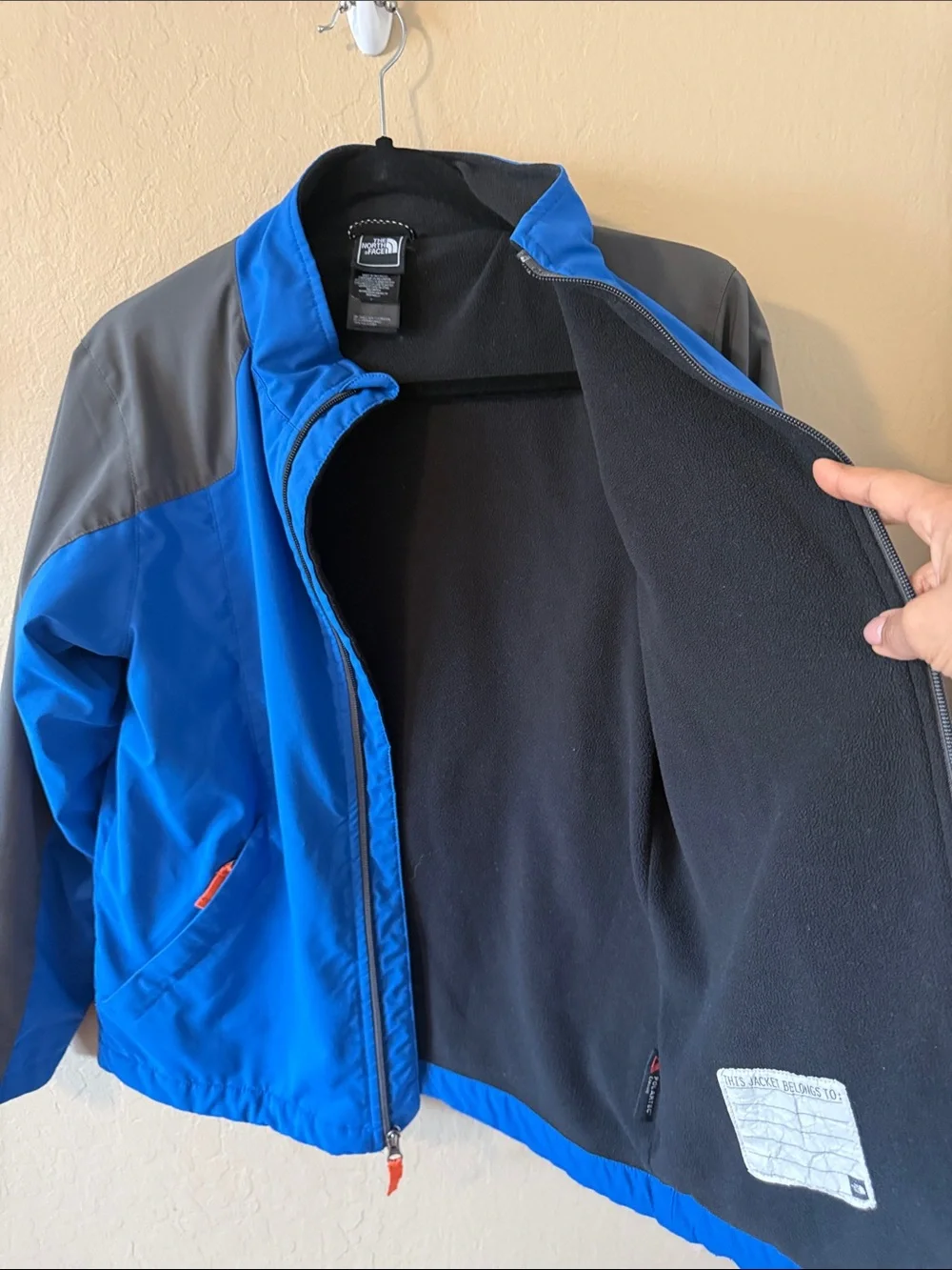 The North Face Boys Blue Gray Polartec Fleece Lined Jacket L 14/16
